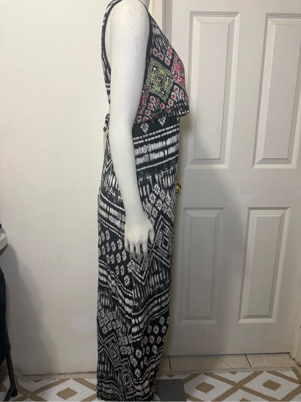 Justice Black/White Geometric Scoop Neck Layered Stretch Maxi Dress Teens 18